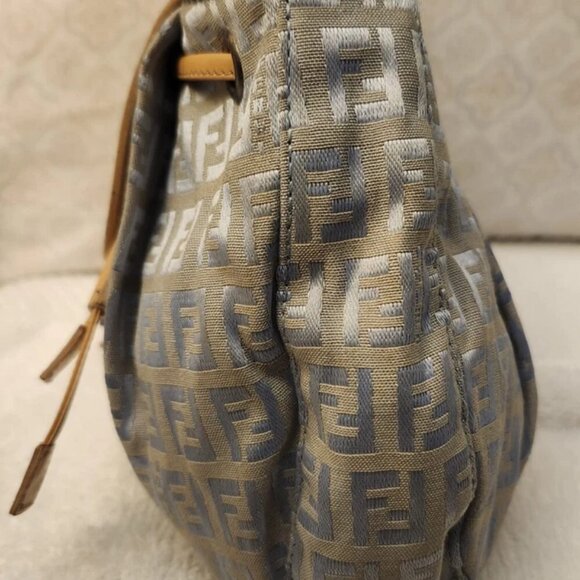 FENDI Zucchino Pattern Drawstring Handbag Purse Gray Canvas Leather - Picture 12 of 13
